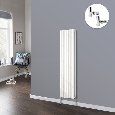 White Oval Radiator Designer Panel Radiators Bathroom Central Heating with Angled Manual Pair of Valves 1600x472mm Vertical Double (1/3)