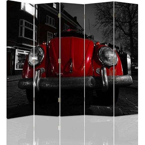 Paravent Bossu Rouge Design 5 Panneaux pour Décoration - 180 x 180 cm - 1 face déco, 1 face noir