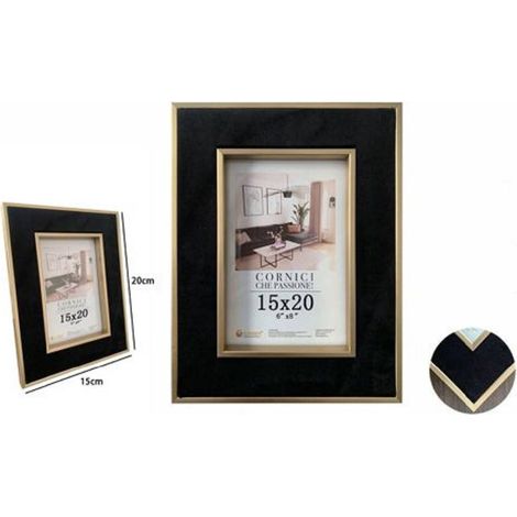 TrAdE Shop Traesio - Portafoto Cornice Per Foto Poster Quadri Tele 15x20 Cm Nera Con Bordi Oro 70302 -