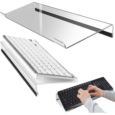 Support de clavier inclinable en acrylique transparent Richboom pour une frappe ergonomique et facile, version améliorée, avec étui antidérapant en silicone pour bureau, maison, école, transparent