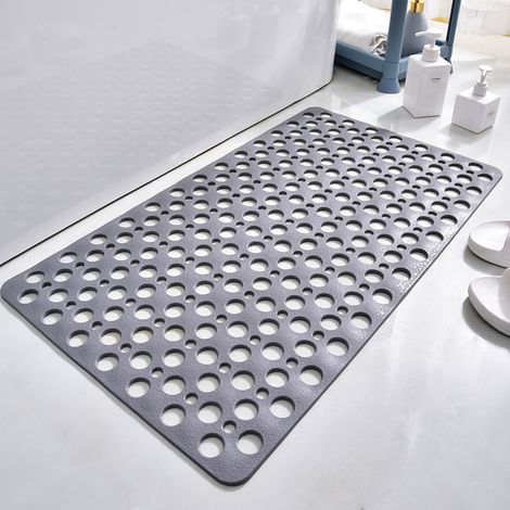 Alfombrilla de ducha antideslizante y antibacteriana de TPE, 70x38 cm, apta para ducha o bañera, con perforaciones redondas, color gris. (1/5)