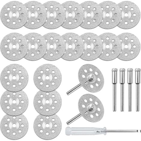 Lot de 20 Disque Diamant Perforé,Disque de Coupe Diamant 22mm Avec 4 Mandrins et 1 Tournevis cruciforme,Disque Diamant Meuleuse pour Bois,Métal,Pierre,Verre (1/5)
