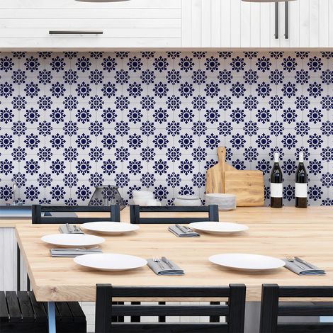 Sticker Mural Carrelage adhésif Cuisine Salle de Bain - 60 STICKERS CARRELAGES AZULEJOS LISA - 60stickers10x10cm (1/5)