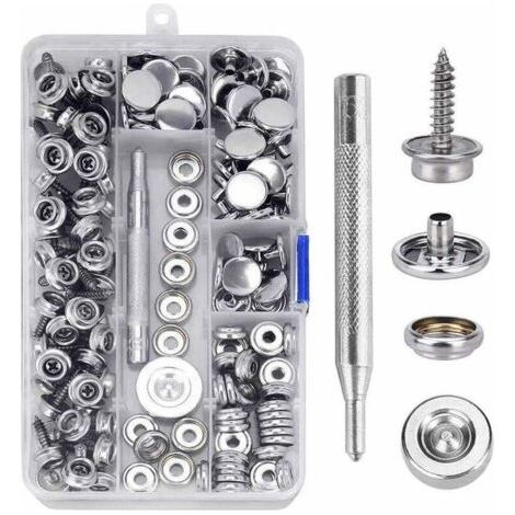 Boutons pression, 150 pièces 15mm Boutons pression en acier inoxydable Ensemble de boutons pression en métal avec 2 outils de fixation