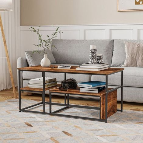 Couchtisch Wohnzimmer, 105x52cm, Material aus Marmor, Farbe Naturholz, schwarze Metallbeine, modernes und sicheres Design.