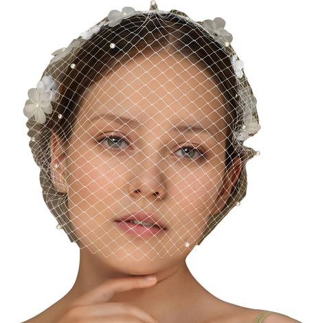 Voile de mariage élégant avec perles artificielles et bandeau réglable pour photographie de mariée et occasion spéciale (1/5)