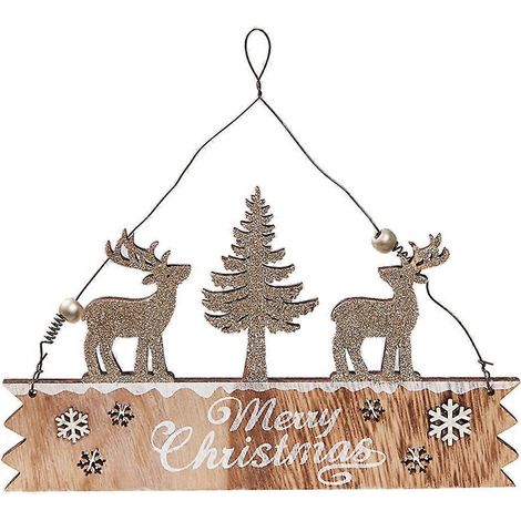 Décoration de porte suspendue en bois avec motif d'élan pailleté pour Noël, ornement pour la maison ou la chambre-2213cm (1/3)