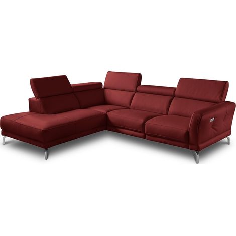 Canapé d'angle relax en 100% tout cuir épais de luxe italien avec relax électrique, 5/6 places DALI, rouge foncé, angle gauche (1/5)