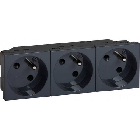 Triple prise 2P+T à 45° précâblées IK07 Mosaic bornes automatique anthracite 6 modules LEGRAND 079163 (1/4)