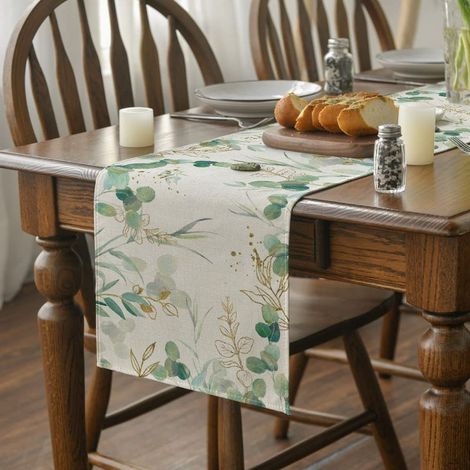 Chemin de Table Decoration Chemin de Table Toile de Jute Chemin de Table Vert Feuilles Été Decor Cheminee Decorative pour Mariage (1/5)