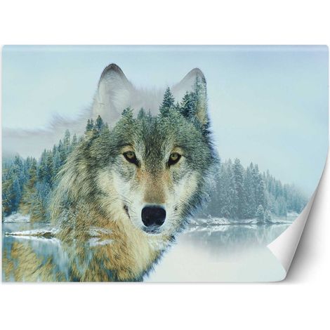 Papier peint loup et un lac - 250 x 175 cm (1/4)