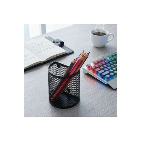 Pot à crayons magnétique noir en métal design original grande capacité boîte de rangement de fournitures de bureau pour étudiant enseignant (1/5)