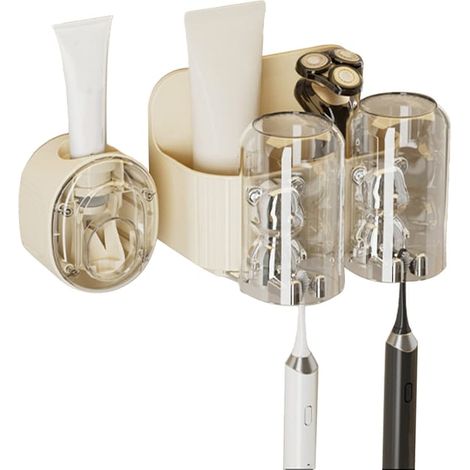 Porte-brosse à dents en forme d'ours mignon avec presse-dentifrice automatique Porte-brosse à dents mural 2 tasses