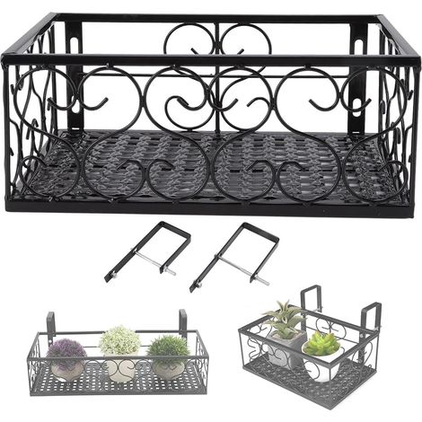 Panier Fleurs Suspendu Fer Support Fleurs Métal Noir Étagère Garde Corps Porte Pot Fleurs Succulentes Balcon Terrasse for 6 virgule (1/4)