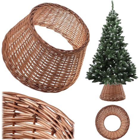 Funda para soporte de árbol de Navidad de mimbre, 55 cm de diámetro, color marrón natural, diseño ligero, construcción duradera, uso versátil. (1/5)