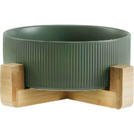 Gamelles en céramique pour chien avec support en bois, résistantes et pratiques pour l'eau et la nourriture