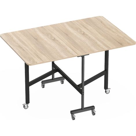 Tavolo Pieghevole per 4-6 Persone 120x80x73 cm con 2 Ribalte e Ruote con Freno Struttura in Acciaio Rovere (1/5)