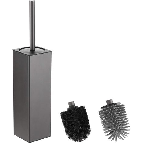 Brosse WC et Support Gris en Silicone avec 2 têtes de Brosse, Brosse carrée en Aluminium pour Le Nettoyage de la Salle de Bain, brosses de Toilette (1/5)