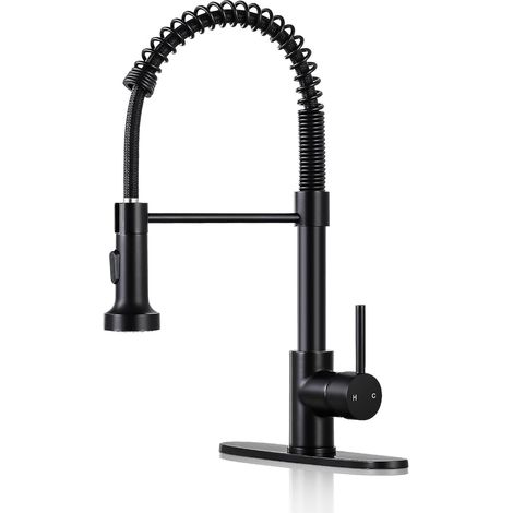 Robinet de cuisine ressort à poignée unique laiton avec douchette extractible mitigeur d'évier de cuisine (Noir) (1/5)