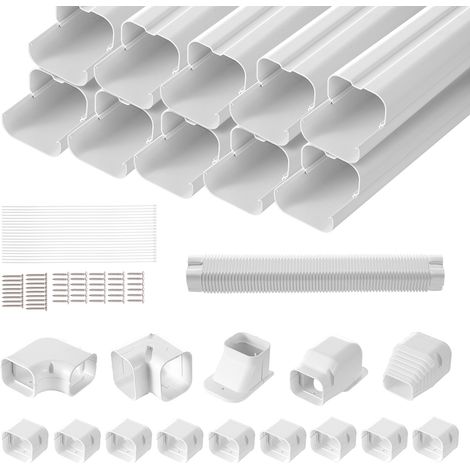 VEVOR Cubierta de Línea Dividida Ancho de 75 mm Largo de 5400 mm Cubierta Decorativa de PVC para Conductos de Aire Acondicionado con 10 Conductos Rectos Pintable para Bombas de Calor, Color de Blanco