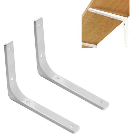 Supports d'étagère, équerres en L, 2 pièces, supports d'étagère en métal, pour montage mural d'étagères, blanc, 100x100mm (1/5)