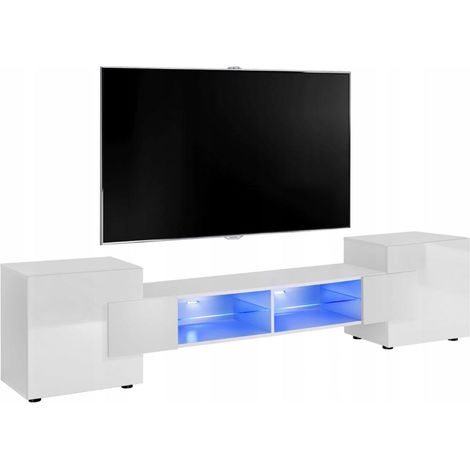 MEUBLE TV PABLO 230 cm avec LED Blanc Mat et Blanc Laqué (1/4)