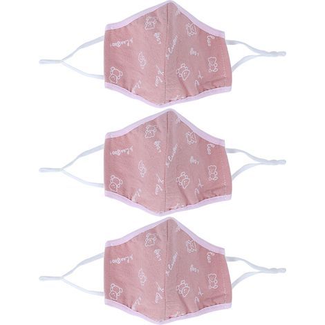 3 Pièces Masque Anti-Poussière Lavable pour Enfants, Couleur Rose Imprimé, Tissu Coton Respirant (1/5)