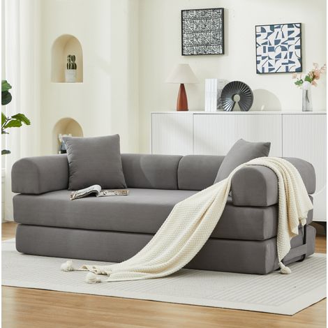 Divano letto a 3 posti in tessuto corduroy grigio, convertibile, senza montaggio (1/5)