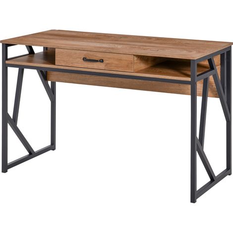 Industrieller Schreibtisch 120x60x76 cm, schwarz, mit Schublade und Ablagen