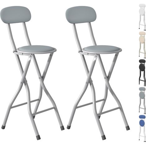 mcc direct Folding Bar Stools Set of 2, Breakfast Barstool Kitchen Restaurant Seating, Faux Leather Foldable Chairs with Metal Frame, Padded High Chairs GREY (1/5)