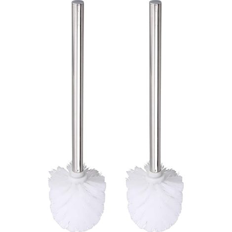 Lot de 2 brosses WC avec manche en acier inoxydable, brosse WC à long manche, diamètre 8 cm, tête de brosse remplaçable (blanc)