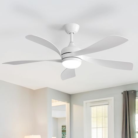 Ventilateur plafond 106 cm LED, moteur DC réversible, design moderne, intérieur maison, télécommande incluse, 5 pales ABS, blanc (1/5)