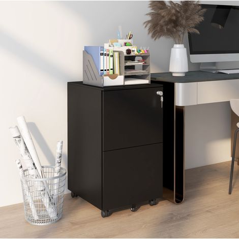 Archivador con ruedas de acero negro con 2 cajones con cerradura 37 x 43,5 x 67,5 cm OKWISH (1/5)