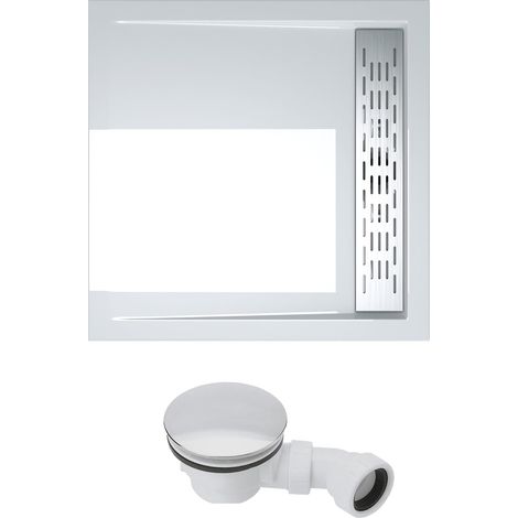 doporro Piatto Doccia con Piletta 90x90x5cm, Piatto Doccia Quadrato in Acrilico incl. Piletta di Scarico (AL02) Xetro04W, Bianco (1/5)