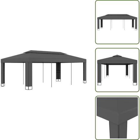 Tonnelle avec toit double 3x6 m Anthracite - Tente Extérieure - Abri Solaire - Tonnelle Jardin - Gazebo - Structure Extérieure (1/5)