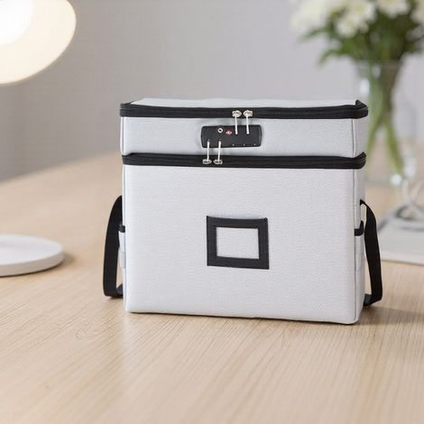 Gray Double-layer Foldable Fireproof and Waterproof Document Storage Bag 40cm W x 31cm D x 30cm H (1/5)