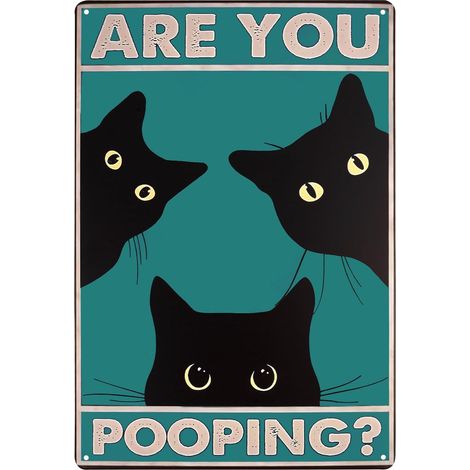 Letrero metálico "¿Estás haciendo caca", 20x30 cm. Letrero metálico vintage para pared con gato negro, póster humorístico para el baño, póster de gato negro para el baño, aseo, hogar, cafetería o bar. (1/5)