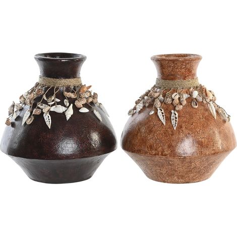 DKD Home Decor Vase Bambou Coquillages Multicouleur Pack 2 (1/3)