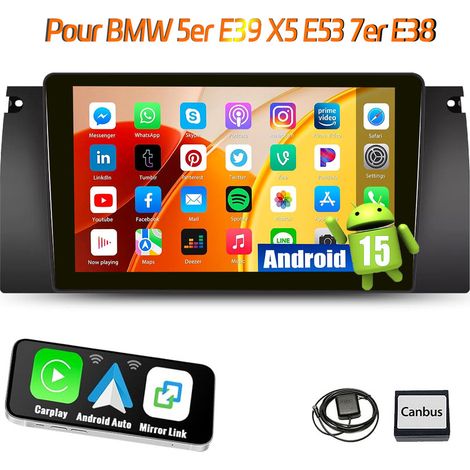 Autoradio 9" Android 15 avec Apple CarPlay pour BMW Série 5 E39 M5, navigation GPS, Wi-Fi, Bluetooth et RDS - 1+32G (1/5)