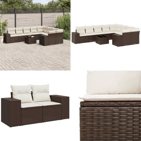 vidaXL Salon de jardin 10 pcs avec coussins marron résine tressée (1/5)