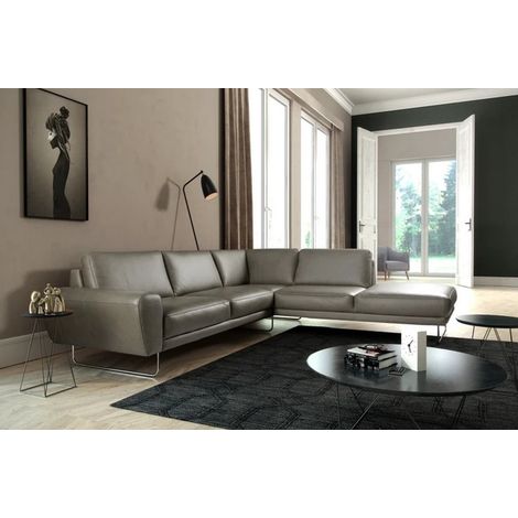 Canapé d'angle en 100% TOUT cuir italien de prestige 6/7 places SPENCER, gris, angle droit (1/5)
