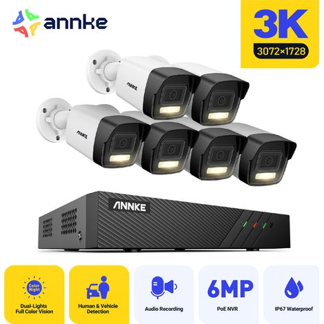 ANNKE 3K 8 Channel 6 Cameras PoE Security System, 30721728 Resolution, Human & Vehicle Detection, Built-in Microphone, IP67 - NO HDD (1/5)