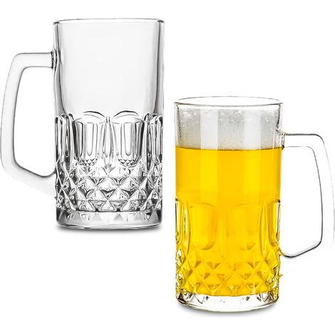 Chope à bière en verre de 450 ml avec anse - Passe au lave-vaisselle - Parfait pour les fêtes, les bars, les restaurants, les fêtes de bière (2) (1/5)