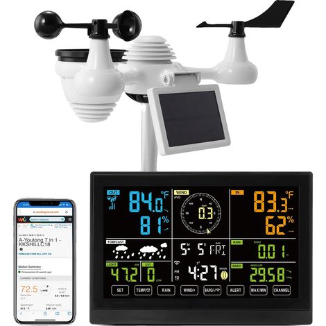 Station Météo, Écran de 7,5 po, Étanche IPX7, Transmission de 150 m, Wi-Fi 2,4 GHz, Dimensions du Capteur 16 x 15,5 x 14,4 po (1/5)