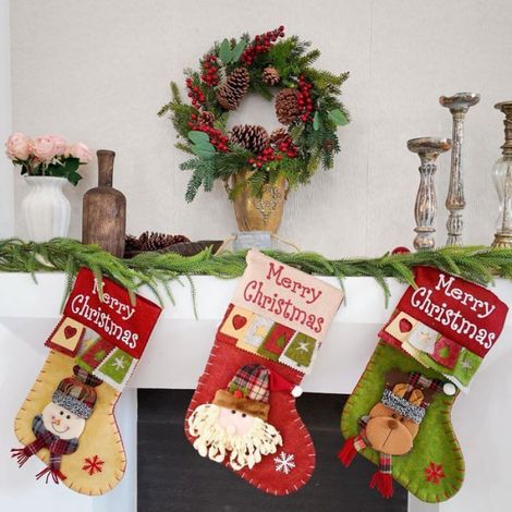 Lot de 3 chaussettes de Noël, design rétro, jute robuste, suspension facile, décoration maison (1/5)