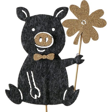 Boltze – Piquet pour pot cochon porte-bonheur Peggy à paillettes – Noir, H 22 cm