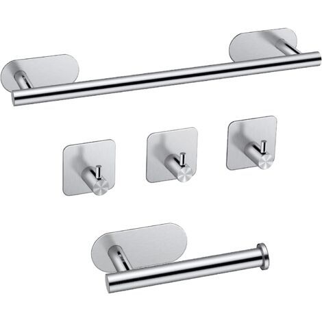 Porte-Serviettes Salle de Bain 40cm Kit de Porte-Serviettes de Bain Auto-Adhésif en Acier Inoxydable 304+Porte-Papier Toilette+3 Crochets de Serviette Set de Barres Porte-Serviettes (1/5)