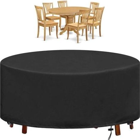 Housse Table de Jardin Ronde Bache Salon Jardin Exterieur Imperméable Anti-UV Oxford Robuste Bache Table et Chaise de Jardin Noir - 18090cm (1/5)
