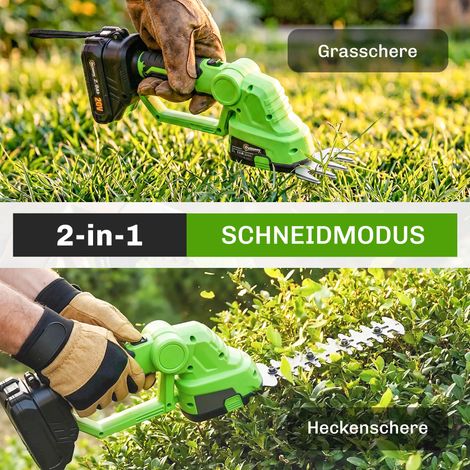 Taille-haie sans fil 2-en-1, coupe-branches et arbustes électrique, longueur de lame 20/10 cm, batterie et chargeur inclus