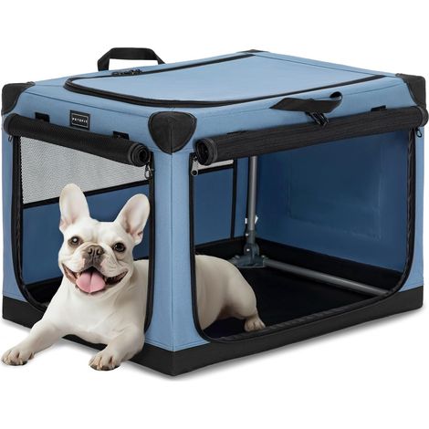 1 - Cage Transport Chien - Cage Transport Chat - Pliable en Tissu Oxford avec Cadre Aluminium - Aération Optimale pour Voyage et Stockage - Bleu - S 40x30x30cm (1/5)